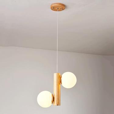 Imagem de YQSLQZZ Luminária pendente de cabeceira com 2 luzes, lustre vintage para sala de jantar de fazenda com sombra de globo de vidro, para sala de estar, corredor, quarto, luz variável tricolor 3000K-6000K