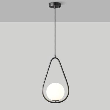 Imagem de YQSLQZZ Lustre de latão preto com globo de vidro globo pendente luminária, iluminação decorativa de cabeceira para quarto, luzes de teto suspensas, altura ajustável