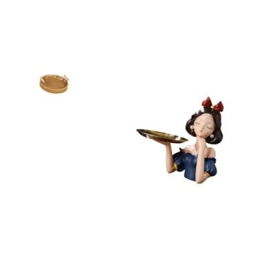 Imagem de Fenteer Cesta de Frutas de Resina Trançada, Estátua de Princesa, Tigela para Servir Lanches, Prato de Pão de Arte Moderna, Bandeja Porta-chaves de Doces Multi