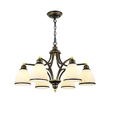 Imagem de YQSLQZZ Lustre de sala de estar, luminária pendente de vidro vintage americano, luzes de teto suspensas de teto com altura ajustável, para quarto, sala de jantar, cozinha ilha