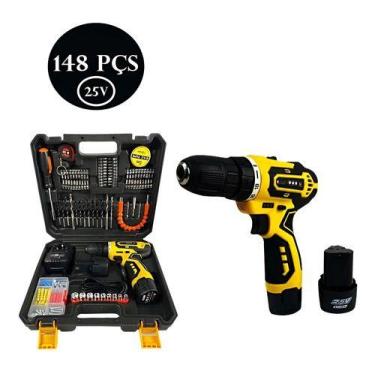 Imagem de Parafusadeira Furadeira A Bateria Com Maleta E Peças Cor Amarelo - Uni