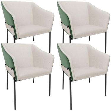 Imagem de Kit 4 Cadeiras Para Sala de Jantar Estar Living Olívia L02 Linho Cru Couríssimo Verde - Lyam Decor