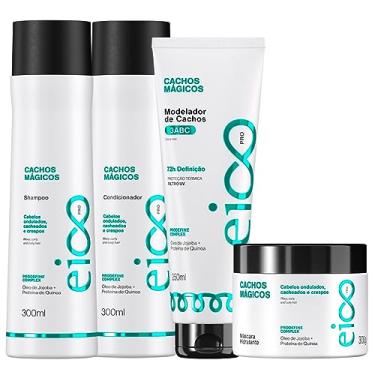 Imagem de Kit Eico Professional Cachos Mágicos Shampoo e Condicionador 300ml Máscara Hidratação Tratamento Cachos 300g e Leave-in Finalizador Modelador (Modelador Cachos)