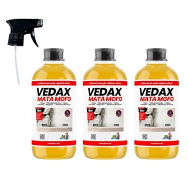 Imagem de Kit 3 Spray Mata Mofo Vedax 1 Litro Borrifador Antimofo Guarda Roupa Parede Banheiro Anti Bolor Armário Madeira Rejunte Gatilho