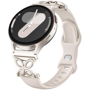 Imagem de IMIVIO Pulseiras finas de silicone compatíveis com Samsung Galaxy Watch 7 6 5 4 Active 2 FE de 40 mm e 44 mm/Watch 6 4 Classic/5 Pro/3, pulseira fina de 20 mm e 22 mm para relógio Samsung (Starlight)