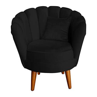 Imagem de Poltrona Decorativa Pétalas de Flor, Veludo, Design Clássico, Pés Palito, para Sala de Estar, Recepção e Quarto, (Preto)