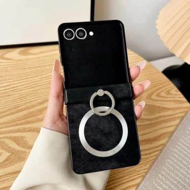Imagem de Capa para Galaxy Z Flip5, capa magnética de couro sintético com suporte de anel e proteção de dobradiça (para Galaxy Z Flip5/preto)