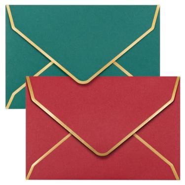 Imagem de Envelopes de convite, pacote com 50 envelopes para convites, envelopes coloridos com bordas douradas, A4, 10 x 16 cm, cores natalinas, vermelho, verde