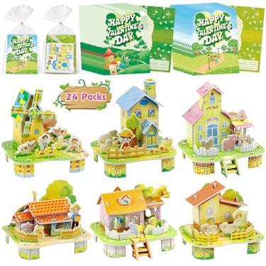 Imagem de DBPBToU Pacote de 24 presentes para o dia dos namorados para crianças, cartões de dia dos namorados para crianças, quebra-cabeças 3D, kit de construção de modelos de placa de espuma EPS para crianças,