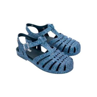 Imagem de Melissa Sandália feminina Possession Jelly – o sapato original Jelly, sandália de pescador com alça ajustável e fivela lateral, Jeans azul, 37