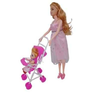 Imagem de Boneca Grávida Bebê Carrinho Andador família Linda - Genérica