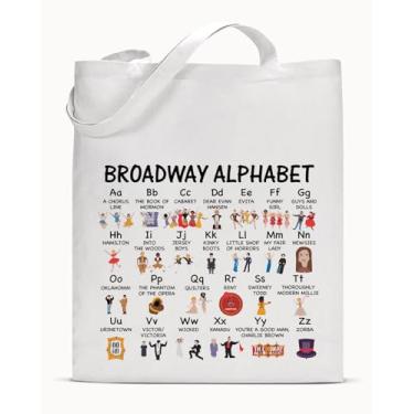 Imagem de Broadway Music Canvas Tote Bag para mulheres Broadway Alfabeto Estético Reutilizável Mercearia Bolsa de Ombro Presentes para Amantes Musicais Teatro Drama Estudantes