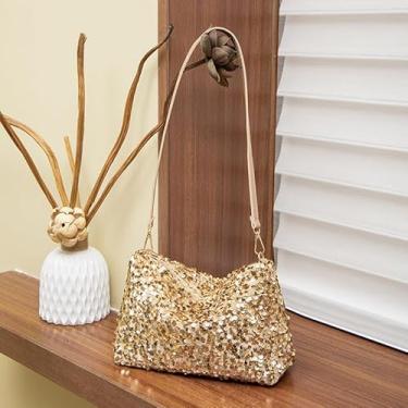 Imagem de Bolsa feminina para noite, bolsa transversal de lantejoulas, bolsa clutch elegante com glitter para mulheres, casamentos, formaturas, coquetéis, Dourado