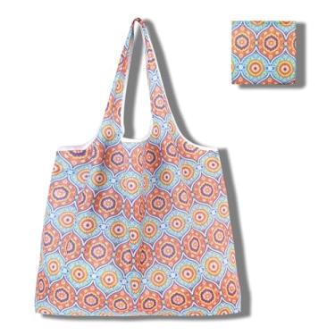 Imagem de Sacolas de compras reutilizáveis para mulheres, sacolas de compras de poliéster dobráveis extra grandes, resistentes e laváveis na máquina, reutilizáveis para armazenamento de viagem, uso diário