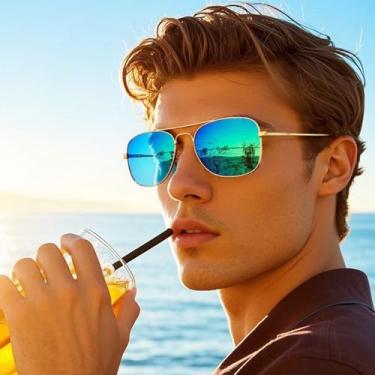 Imagem de Óculos de sol aviador polarizados para homens e mulheres – Estilo piloto clássico com ajuste confortável para atividades ao ar livre, Azul oceano, F