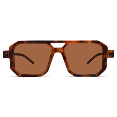 Imagem de Óculos de sol para mulheres e homens, óculos de sol aviador retrô dos anos 70, óculos de sol quadrados modernos, Leopardo/marrom, Medium