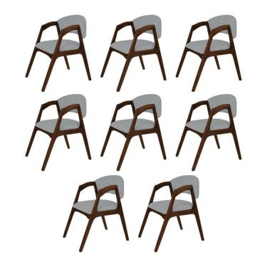 Imagem de Conjunto Com 8 Cadeiras De Jantar Estofada Gabriela Mel Linho Cinza