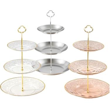 Imagem de Suporte De Doces E Petiscos De Multiplos Andares Prato Duplo Para Doces Detalhes Refinados Bandeja Dourada Ideal Mesa Posta Cha Da Tarde Festas (branco,de três andares)