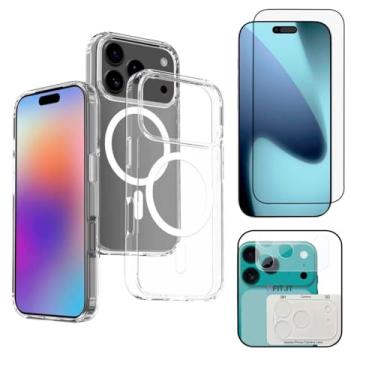 Imagem de FIT IT Kit Capinha Capa Magnética para iPhone 17 com Película 5D, Película Protetor de Câmera e Lentes, Carregamento por Indução, Anti Impacto (Transparente, iPhone 17 Pro)