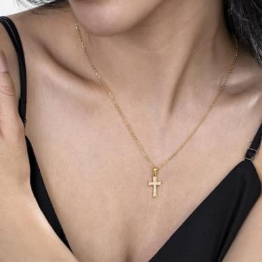 Imagem de Colar de cruz de strass, elegante pingente de fé cristã para mulheres, joia inspiradora presente, 14+2 Inches, Aço inoxidável, Sem Pedra Preciosa