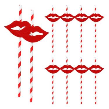 Imagem de NUOBESTY 50 peças de canudos de papel labial vermelho decorativo para formatura festa de aniversário coquetel suprimentos de smoothie