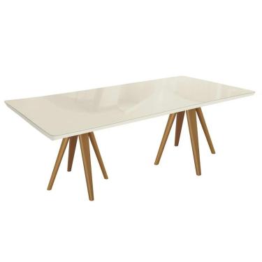 Imagem de Mesa de Sala Jantar Duna Madeira Maciça c/ Tampo Madeirado c/ Vidro 200x100cm Carvalho/Off White - Kappesberg