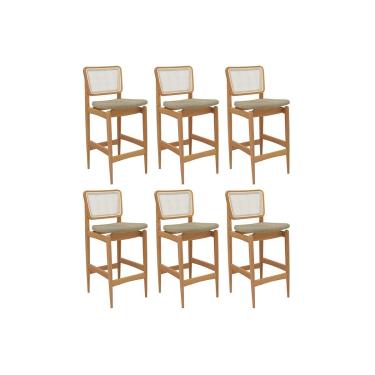 Imagem de Banqueta Sala de Jantar Liz 1BMM009CA Premium Madeira Maciça Kit 6 Un Carvalho/Boucle Bege/Tela Bege - Kappesberg