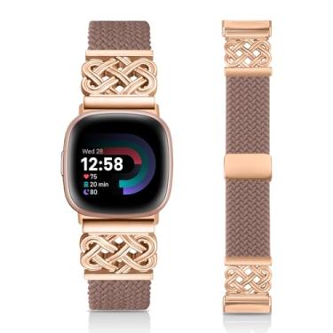Imagem de Chinber Pulseira trançada compatível com Fitbit Versa 4 para mulheres/Versa 3/Sense 1/Sense 2, pulseira de nylon com fecho magnético e tiras de fivela interloque para Fitbit Versa4/3/Sense1/2