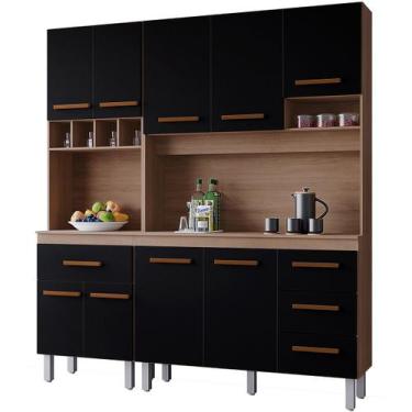 Imagem de Kit de Cozinha 9 Portas 4 Gavetas com Nicho Vitorina Savana / Preto - 