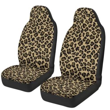 Imagem de SEANATIVE Capas de assento de carro dianteiras de leopardo marrom, 2 peças, capas de assento de balde automotivas, acessórios de carro, tamanho universal, adequado para a maioria dos carros, SUVs