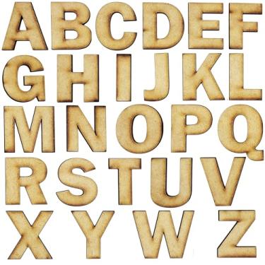 Imagem de Alfabeto Completo em MDF, Letras Maiúsculas de 7cm, Corte a Laser, Material Cru 3mm de Espessura, A a Z, Acabamento Liso