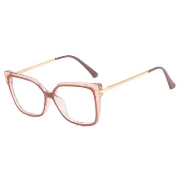 Imagem de Óculos de grau femininos quadrados, bicolor, transparentes, cor champanhe.