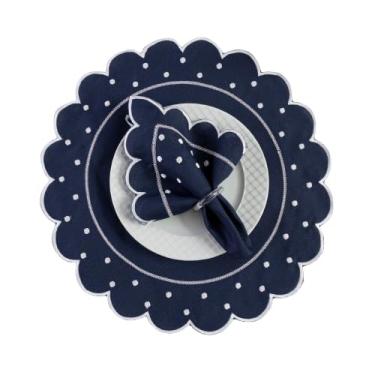 Imagem de Kit Jogo Americano Bordado, 12 Peças 6 Lugares, Sousplat e Guardanapo, Poá Clássico, 50x35cm (Azul Marinho)