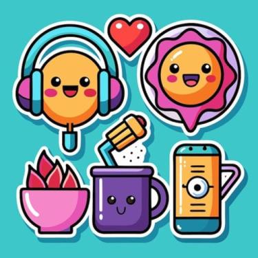 Imagem de Conjunto de Adesivos Kawai Fofos para Quarto e Cadernos Temática Infantil 30x30cm