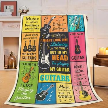 Imagem de Cobertor de musica de violão, macio, aconchegante, felpudo, felpudo, quente, presentes para amantes de guitarra, meninos, meninas, crianças, adultos, homens, mulheres, 101 x 127 cm