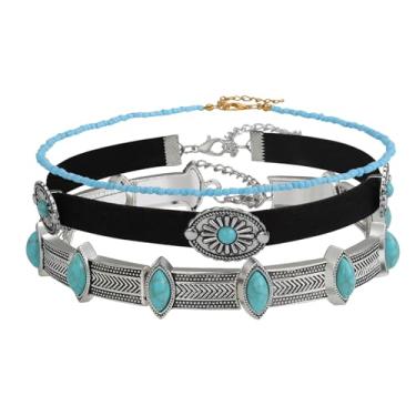 Imagem de Aroncent Conjunto de colar gargantilha turquesa ocidental: 3 peças de joias inspiradas em nativos americanos boêmios para mulheres - roupa de vaqueira para festival de música country