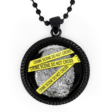 Imagem de Colar com pingente CSI - Cena de crime com impressão digital, detetive, crime real, joia de vidro feita à mão - 146-RN, grande, metal, sem pedra preciosa