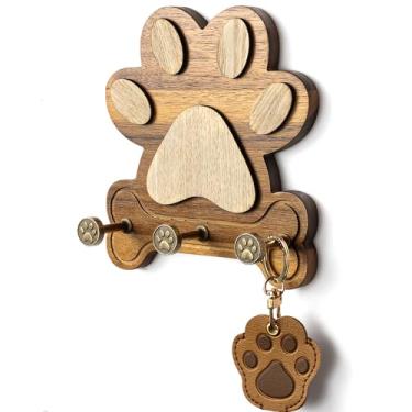 Imagem de MTERSE Suporte de coleira de madeira para cachorro para parede – Suporte de coleira para cães, porta-chaves e cabide de casaco – Decoração de parede rústica de casa de fazenda para armazenamento de