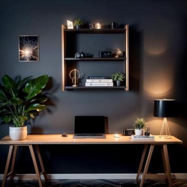 Imagem de Prateleiras suspensas, estilo industrial, prateleiras de ferro forjado e MDF, porta-retratos, decoração para sala de estar/cozinha, armazenamento de brinquedos. (PRETO COM DOURADO)