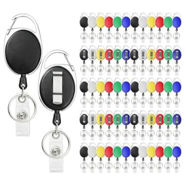 Imagem de SDLDEER Pacote com 60 porta-crachá retrátil com mosquetão para cinto, porta-crachá de identificação, clipe retrátil, carretel de crachá resistente para funcionários de escritório, enfermeiras médicas