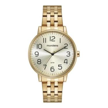 Imagem de Kit Relógio Mondaine Dourado Feminino Colar Semi Joia