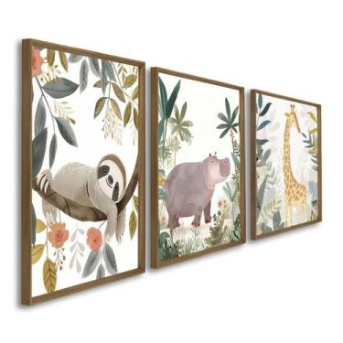 Imagem de Quadro Decorativo Amigos da Natureza Infantil 3 Telas 60x90cm para Qua