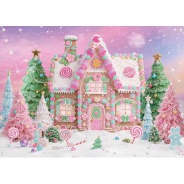 Imagem de Alltten Pano de fundo de Natal 187 x 129 cm, pano de fundo de gengibre rosa, cenário de Natal, Candyland, faixa de decoração de Natal F377