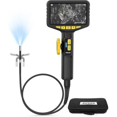 Imagem de Câmera endoscópica bidirecional Autool com 210° de rotação, boroscópio de 5,3 mm, tela de 5 polegadas 1080p, iluminação LED e cabo flexível de 1 m, cartão SG de 32GB incluso