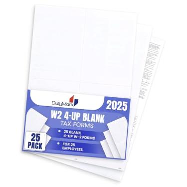 Imagem de Blank W2 4 Up Tax Forms 2025,25 kit de funcionários, instruções na parte de trás dos formulários, ótimo para QuickBooks e software de contabilidade, ideia para arquivamento eletrônico, W2 4-Up 2025