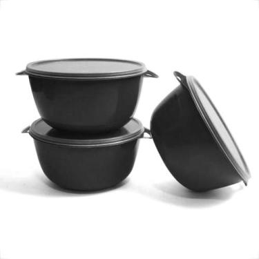 Imagem de Pote Plástico BOWL Marmita 1 Litro Tampa Cristal - GP Plástico, Preto,