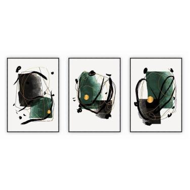 Imagem de Kit Com 3 Quadros Decorativos Abstratos Com Moldura Para Sala Quarto Escritório 67x923 Abstrato 002