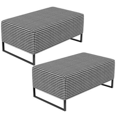 Imagem de Kit 02 Puffs Cléo W01 Base Ferro 90 Cm Suede Pied Poule