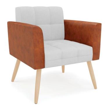 Imagem de Poltrona Pés Palito Natural Elisa Nozes/Linho Cinza A05 D03 - D'Rossi 