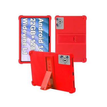 Imagem de Capa para tablet Dghrti TAB30 2025 Android 14 de 10,1 polegadas, capa protetora de borracha leve à prova de choque WUNIAK com suporte, capa protetora de silicone macio para crianças, vermelha